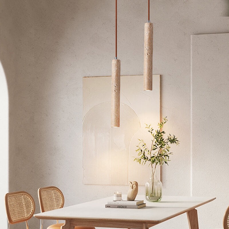 Japanse Wabi Sabi gele travertijn cilinder hanglamp met 1 lichtpunt HL970
