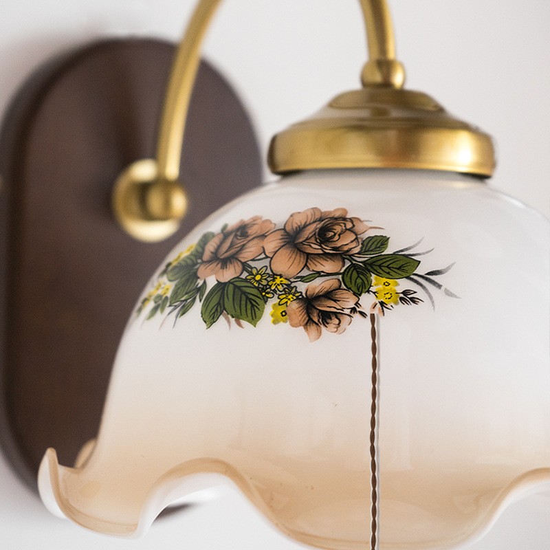 Mid Century Vintage Bloem Glazen Wandlamp HL24
