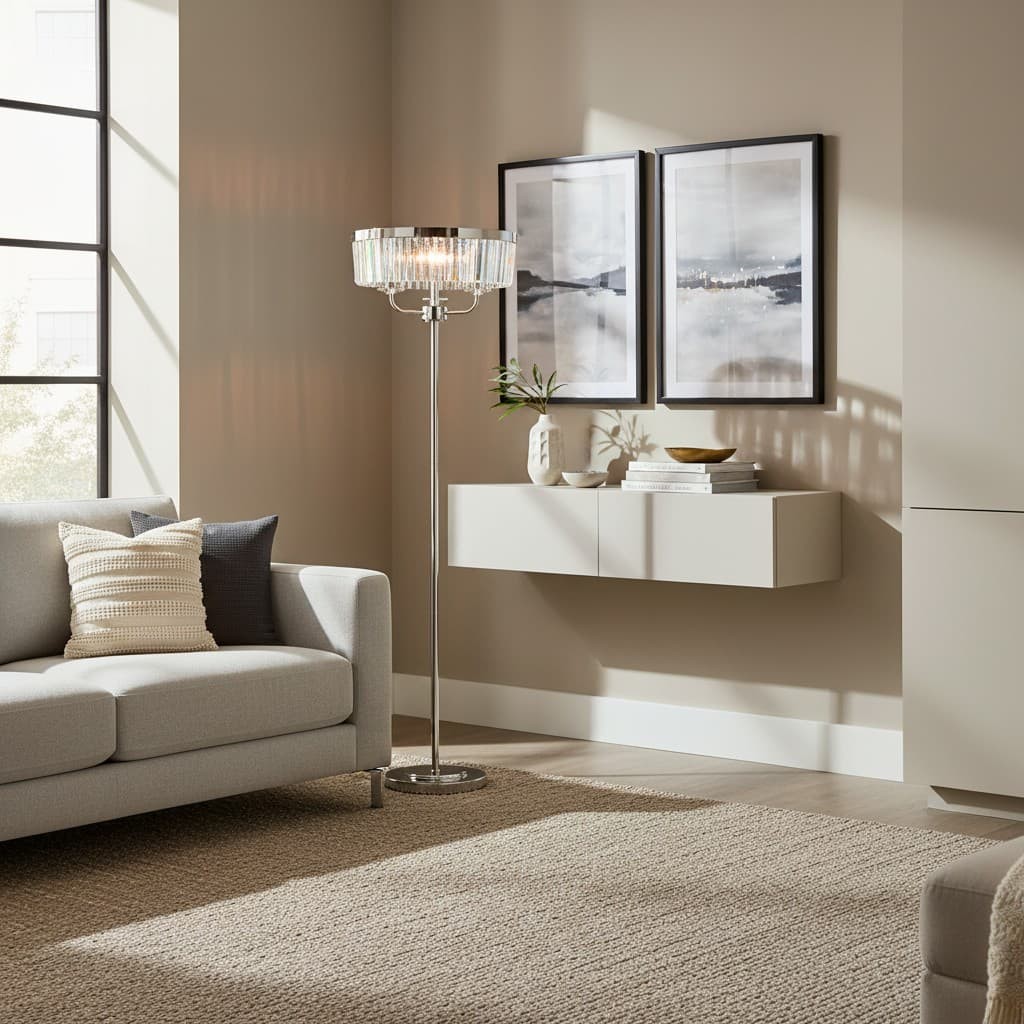 Beveline ronde vloerlamp met 3 lichtpunten - facetgeslepen glazen kappen, klassieke metalen afwerking voor woonkamers HL2071