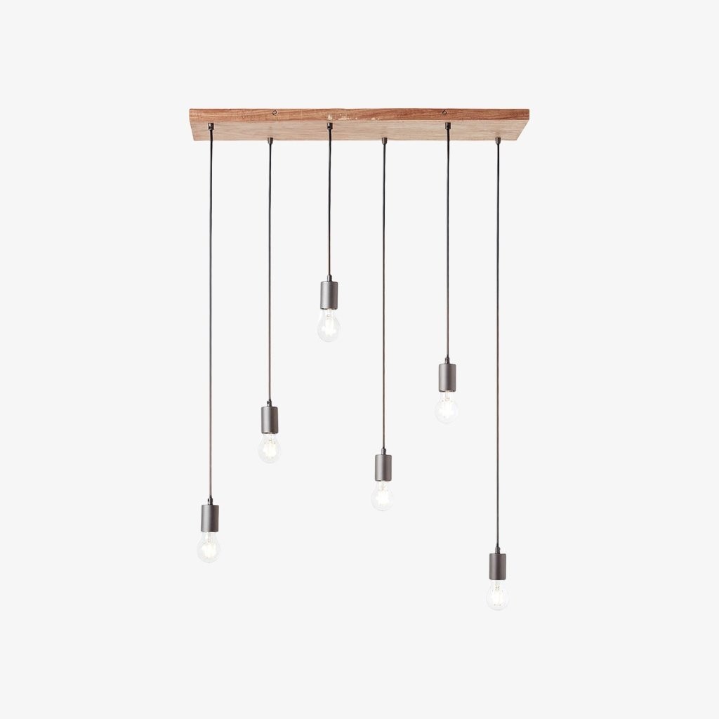 Vornix 6-lichts lineaire hanglamp - Modern industrieel armatuur met houten balk voor keukeneiland en eetkamer HL2049