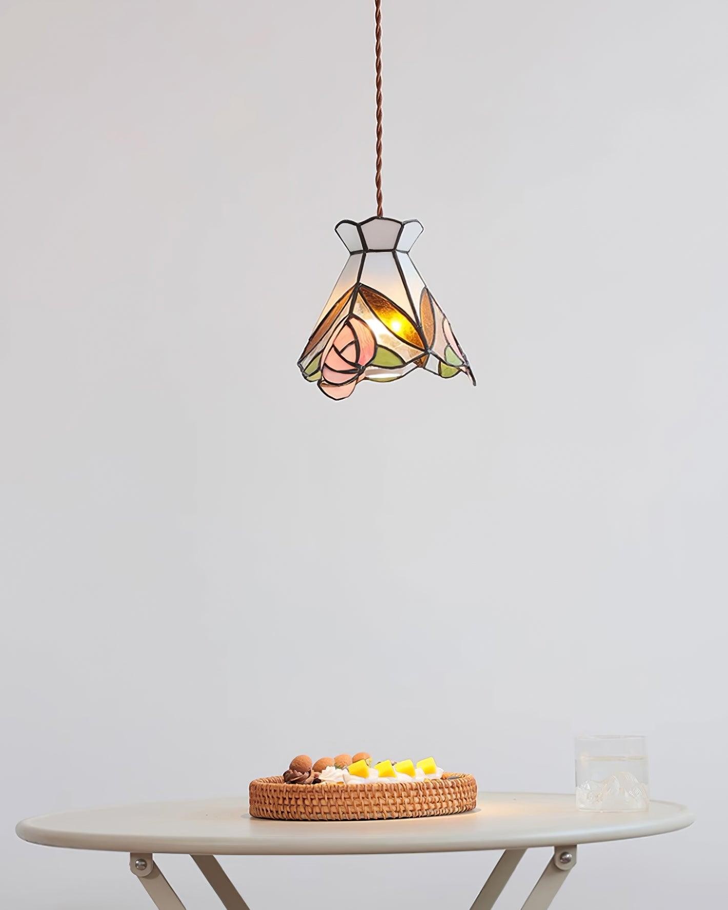 Franse Retro Rozen Glas-in-lood Hanglamp HL908
