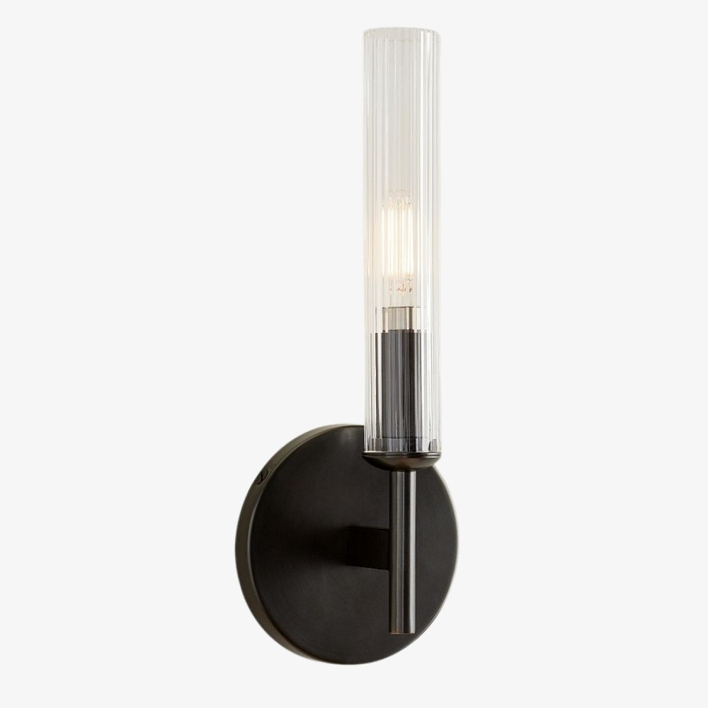 Bravira geribbelde glazen wandlamp - buisvormige metalen lamp met klassieke afwerking HL1554