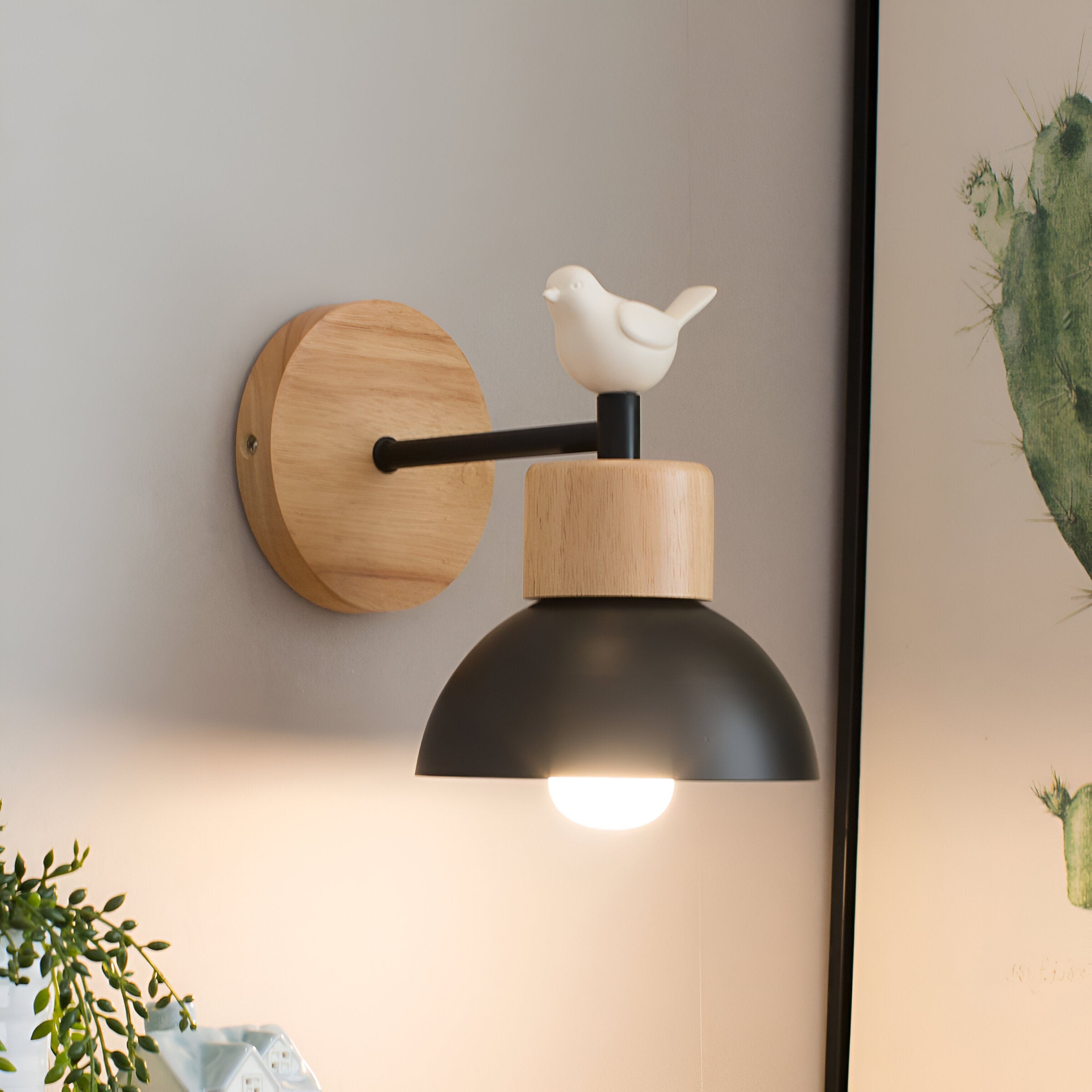 Nordic Wood Iron Shade Japandi Wandlamp HL1293