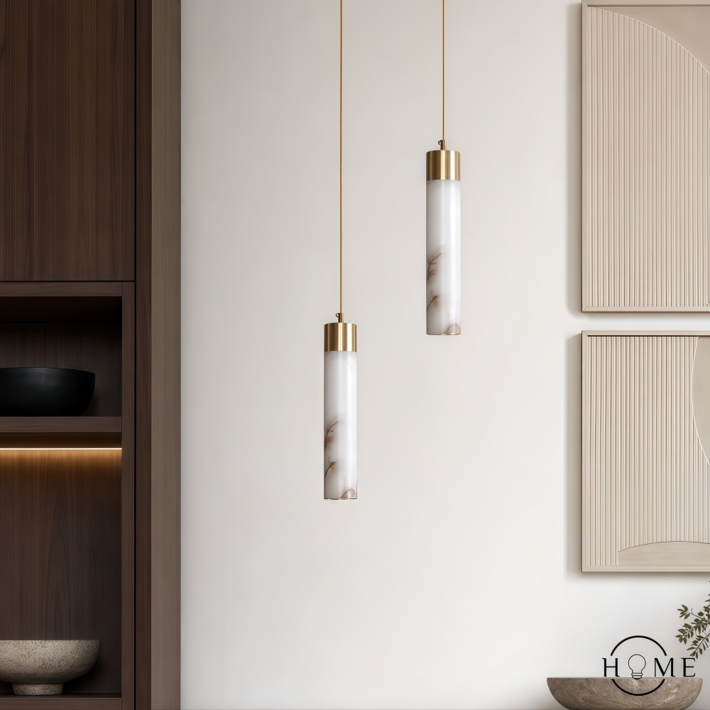 Hanglamp van natuurlijk getextureerd marmer en messing HL1060
