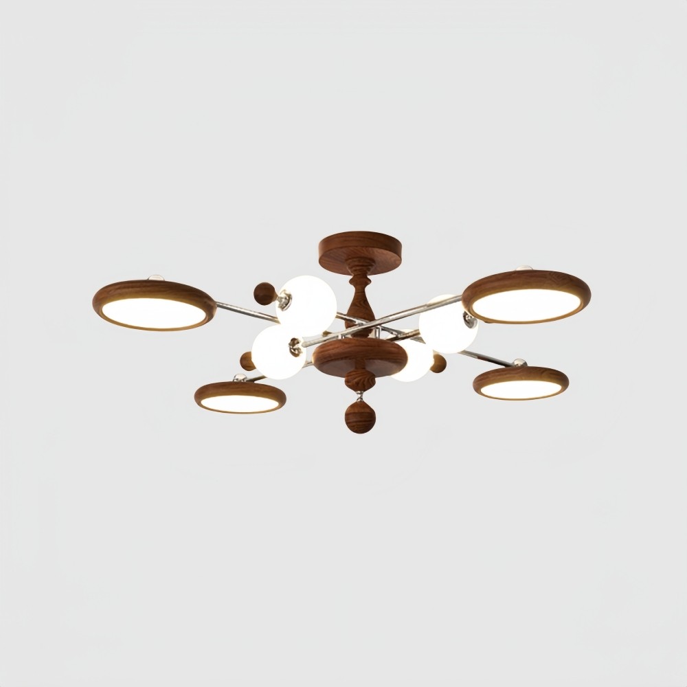 Walnoot Sputnik Plafondlamp - Retro Vertakte Lamp voor Slaapkamer HL1325