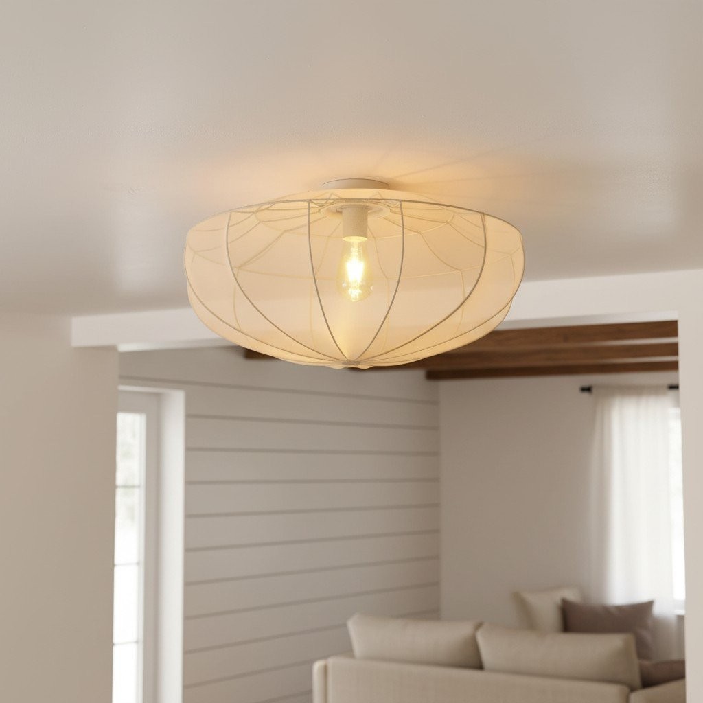 Lumifil plafondlamp met gedrapeerd gaas - Boho rustieke lamp met getextureerde kap voor woonkamer of slaapkamer HL1954