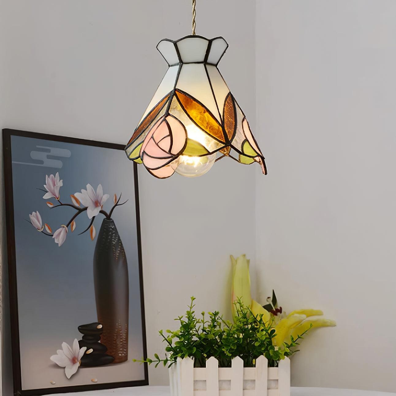 Franse Retro Rozen Glas-in-lood Hanglamp HL908