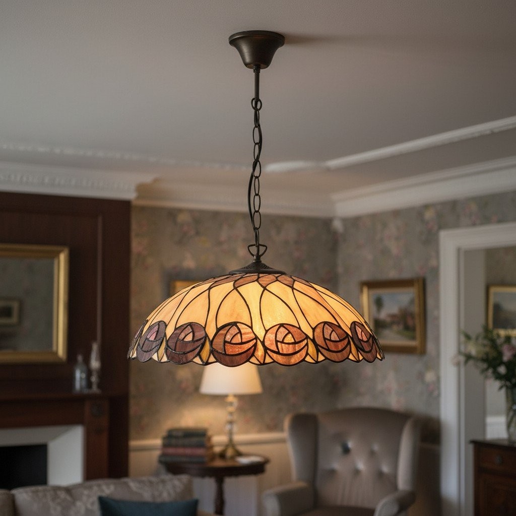 TF Hutchinson Tiffany glazen hanglamp met artistiek mozaïekdesign voor eet- en woonkamers HL2151