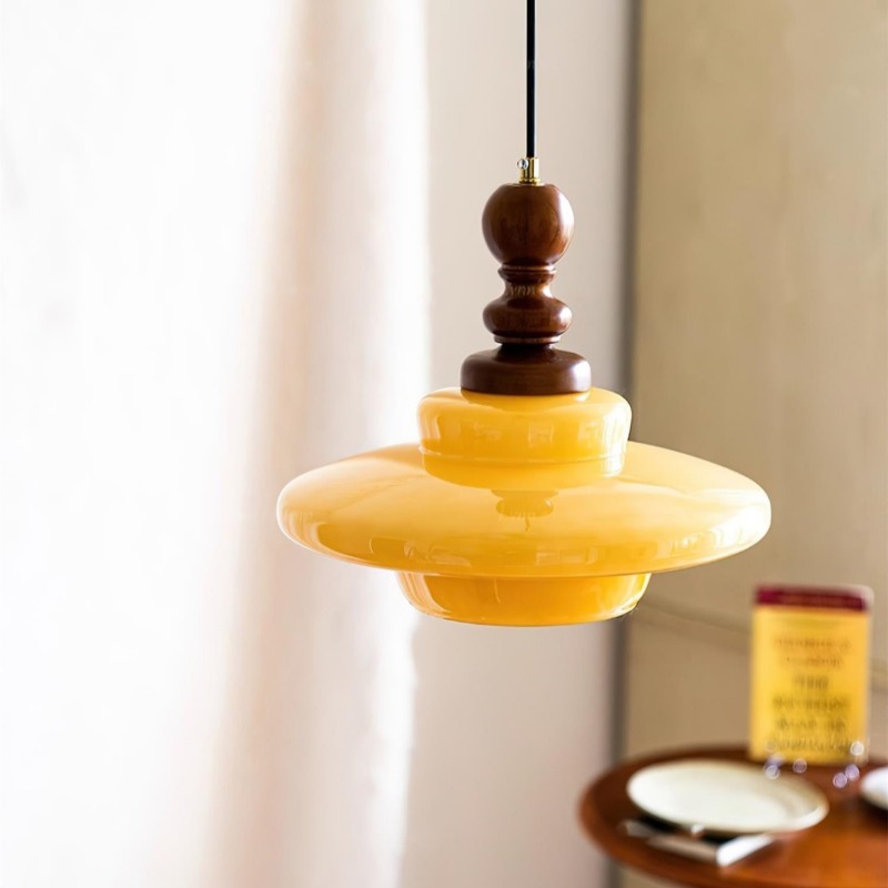 Middeleeuwse crèmekleurige glazen hanglamp HL494