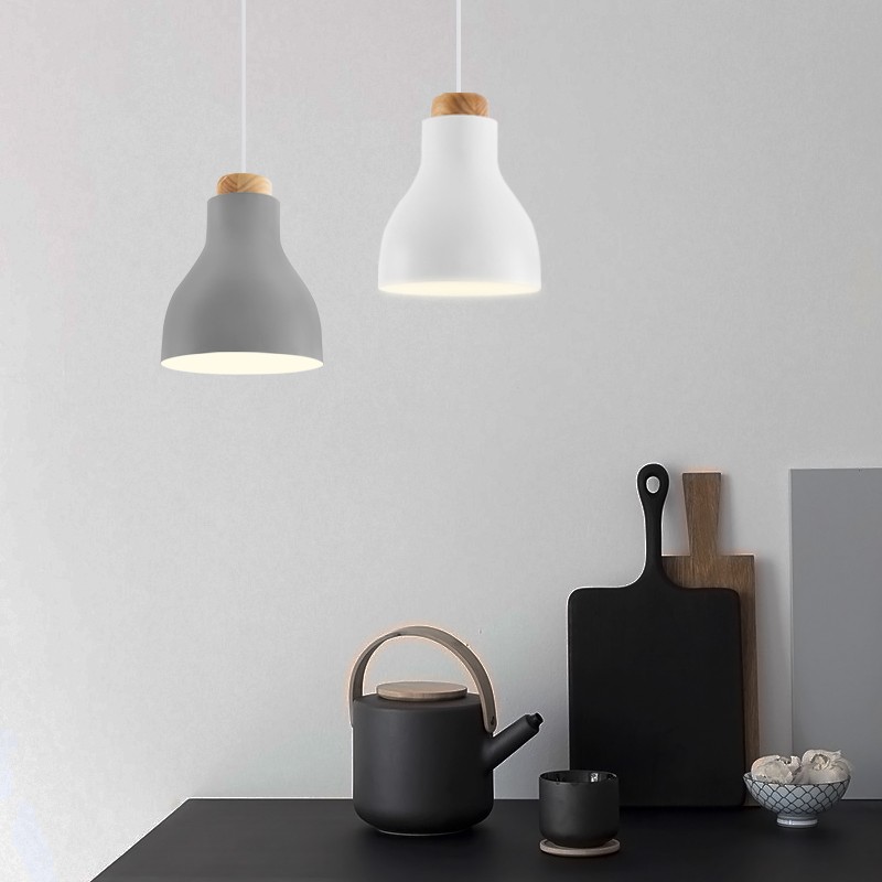 Nordic cilinder hanglamp met houten kop HL197