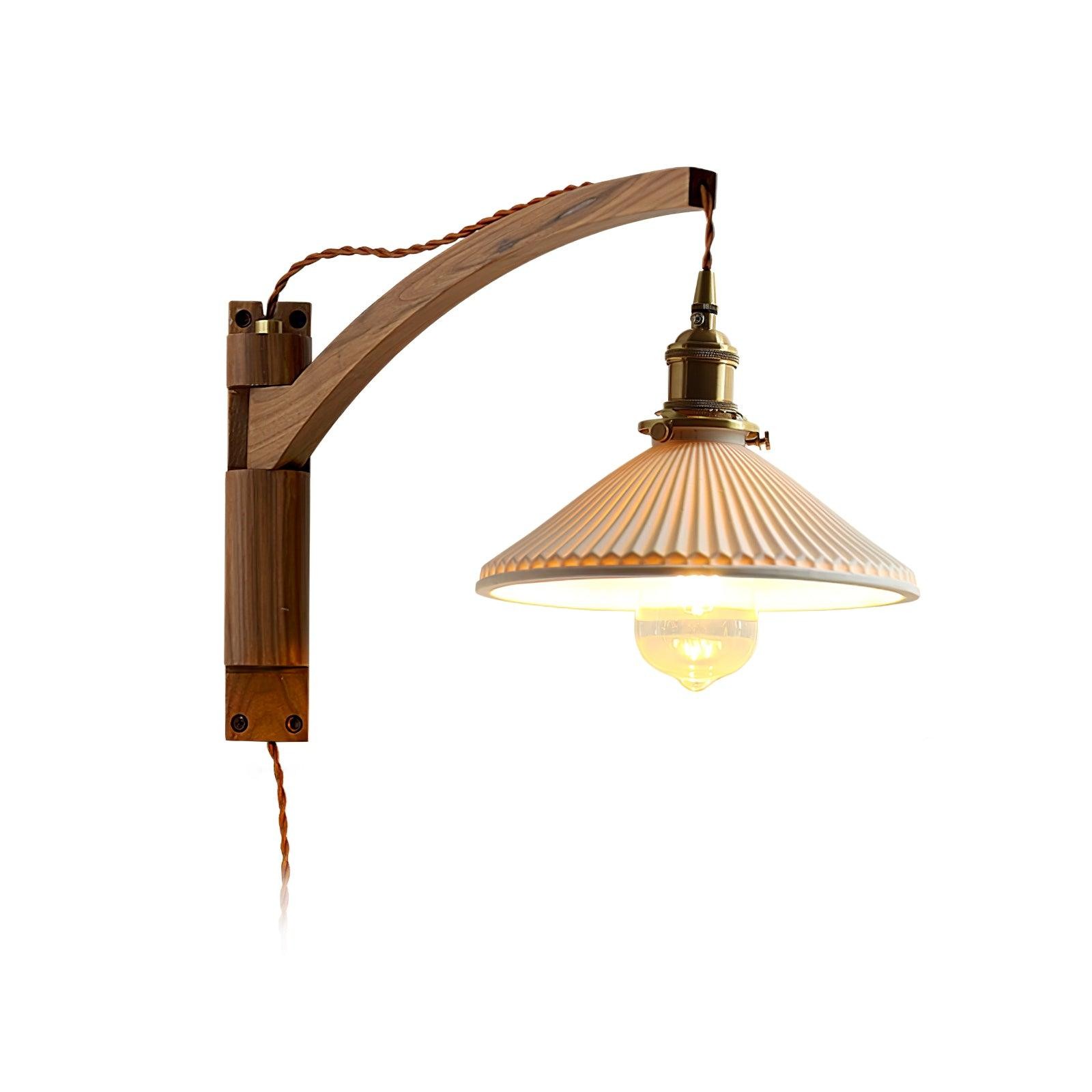 Walnoot Taps Toelopende Geribbelde Keramische Zwenkarm Wandlamp HL1077
