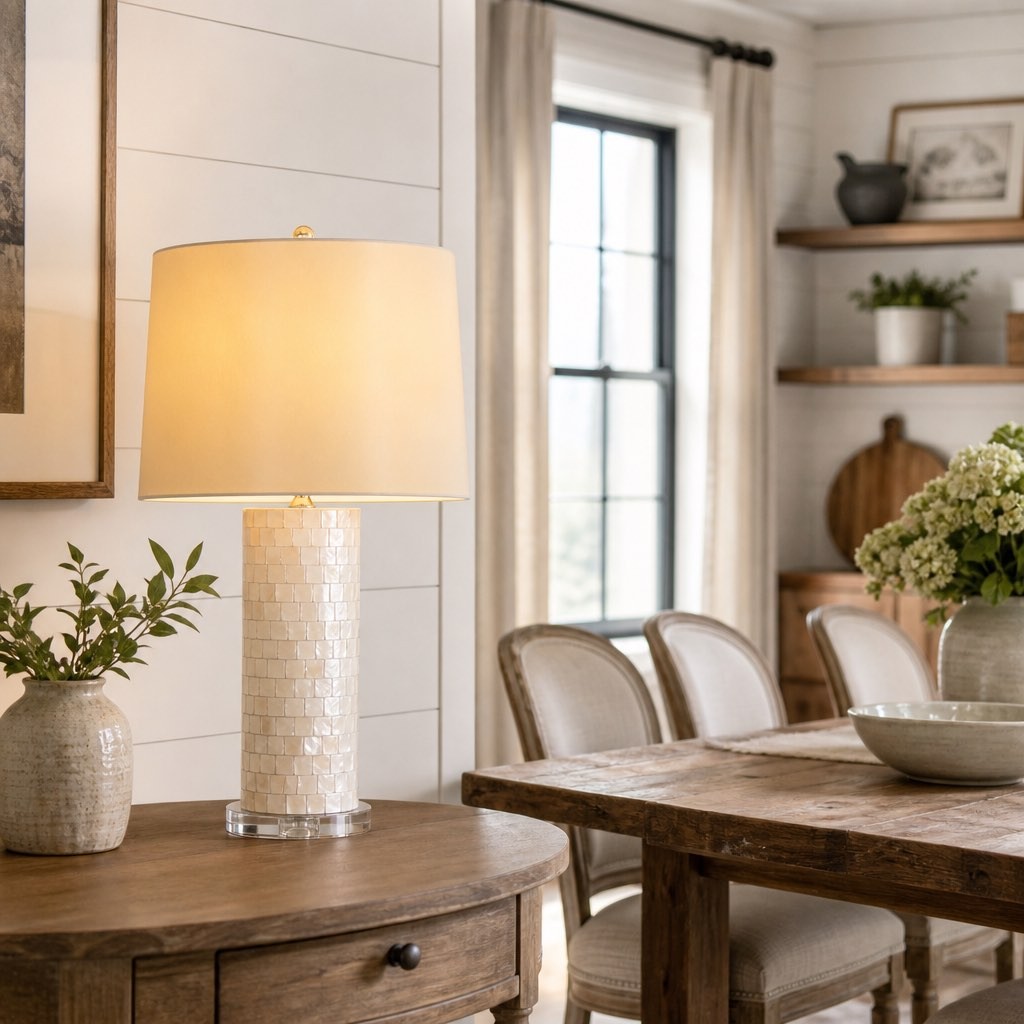 Beamira Tafellamp van natuurlijke schelp en mica - Handgemaakt voor slaapkamer of woonkamer HL3530
