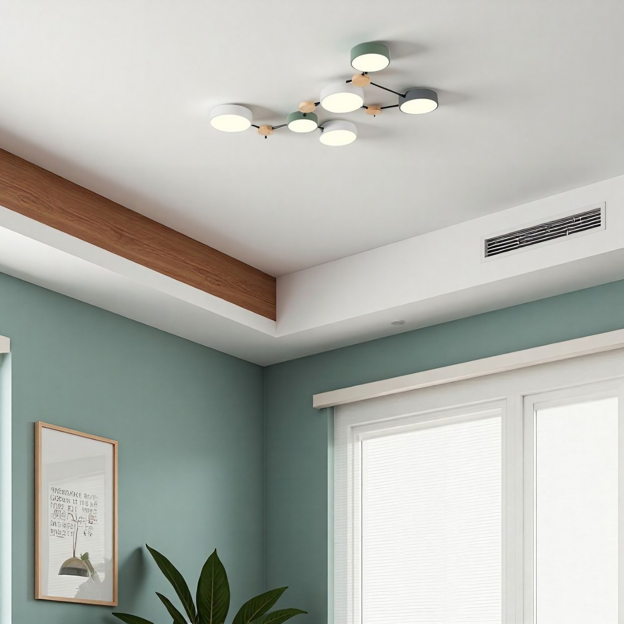 Moderne plafondlamp met houten schijf - LED-lamp met takken voor woonkamer HL1346
