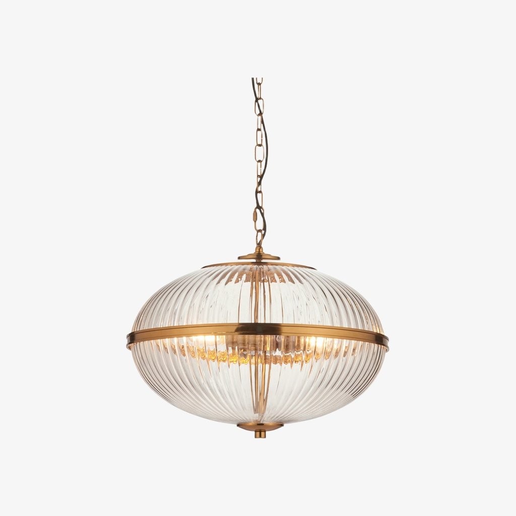 Luntra Moderne hanglamp met meerdere lichtpunten en getextureerd glas voor slaapkamers en gangen HL2147