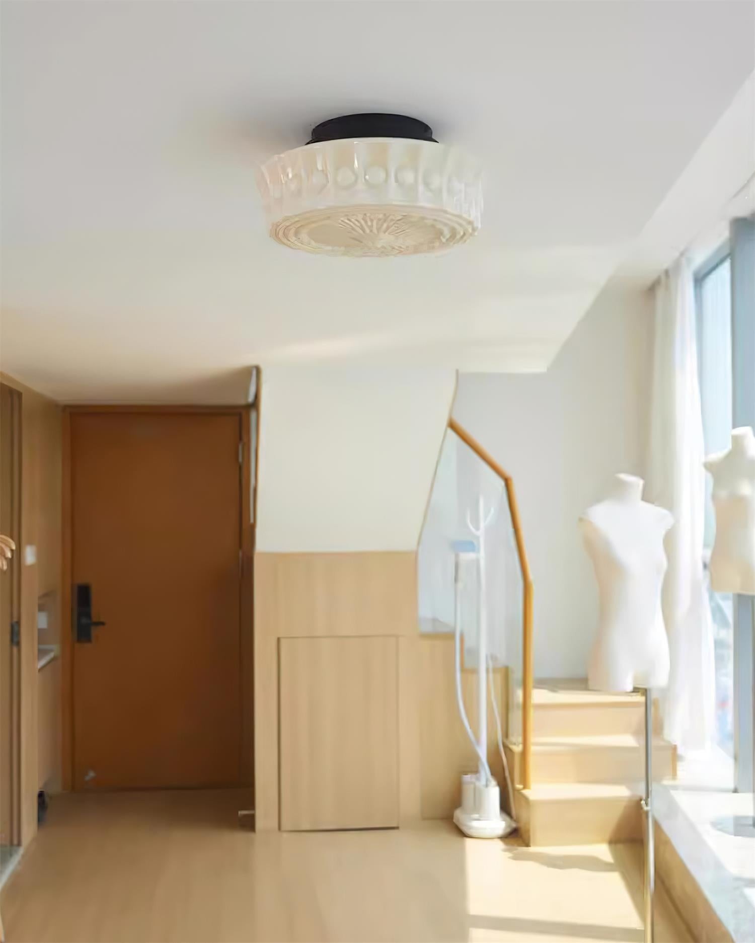 Franse vintage glazen plafondlamp in crèmestijl HL555