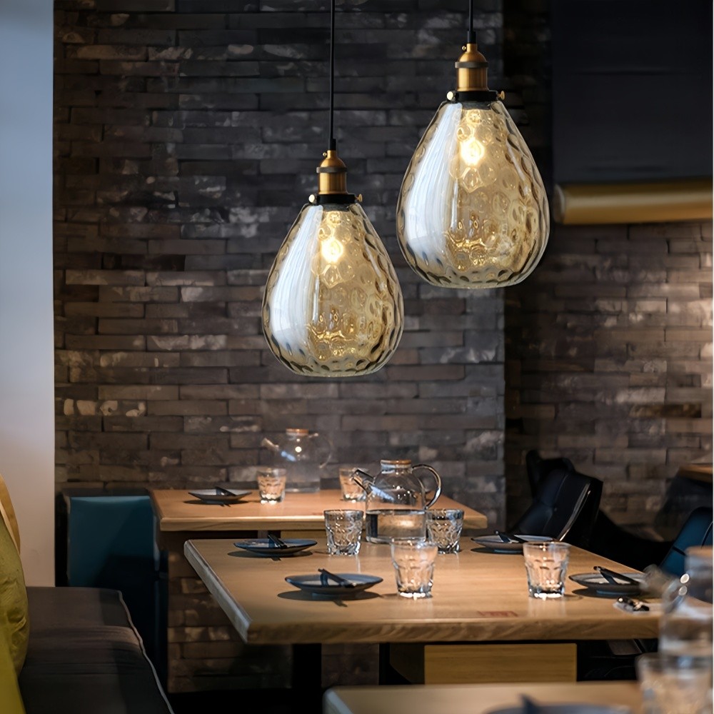 Hanglamp van getextureerd glas in Noordse stijl - Amberkleurige koepelvormige hallamp HL1329