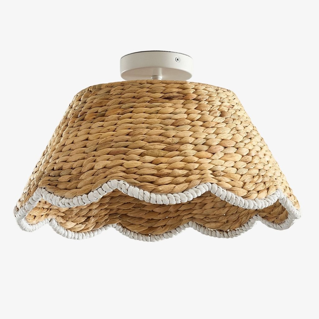 Ruvest Farmhouse plafondlamp met vlakke montage - Gegolfd rotan voor warme interieurs HL2274