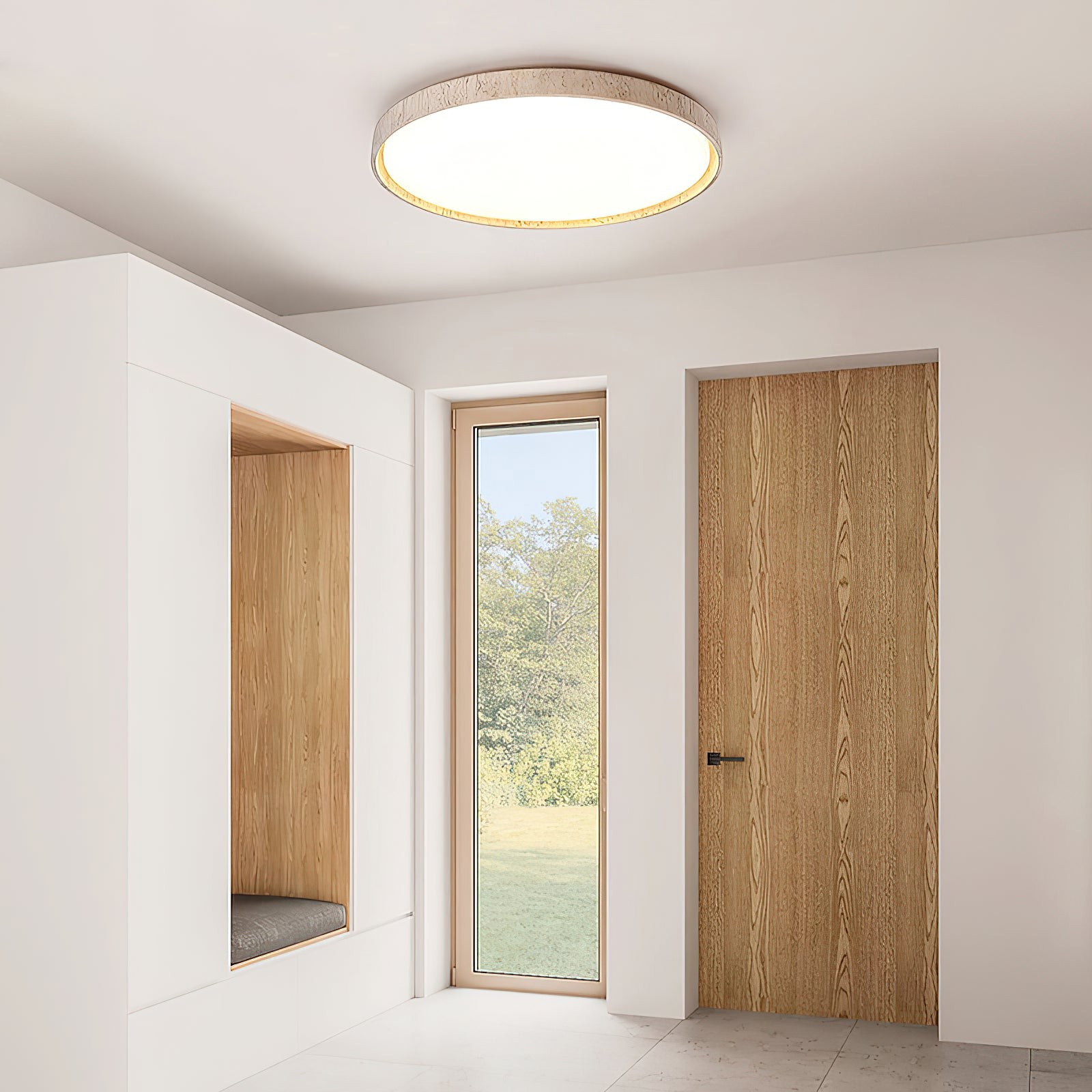 Ultradunne ronde plafondlamp van travertijn HL3243