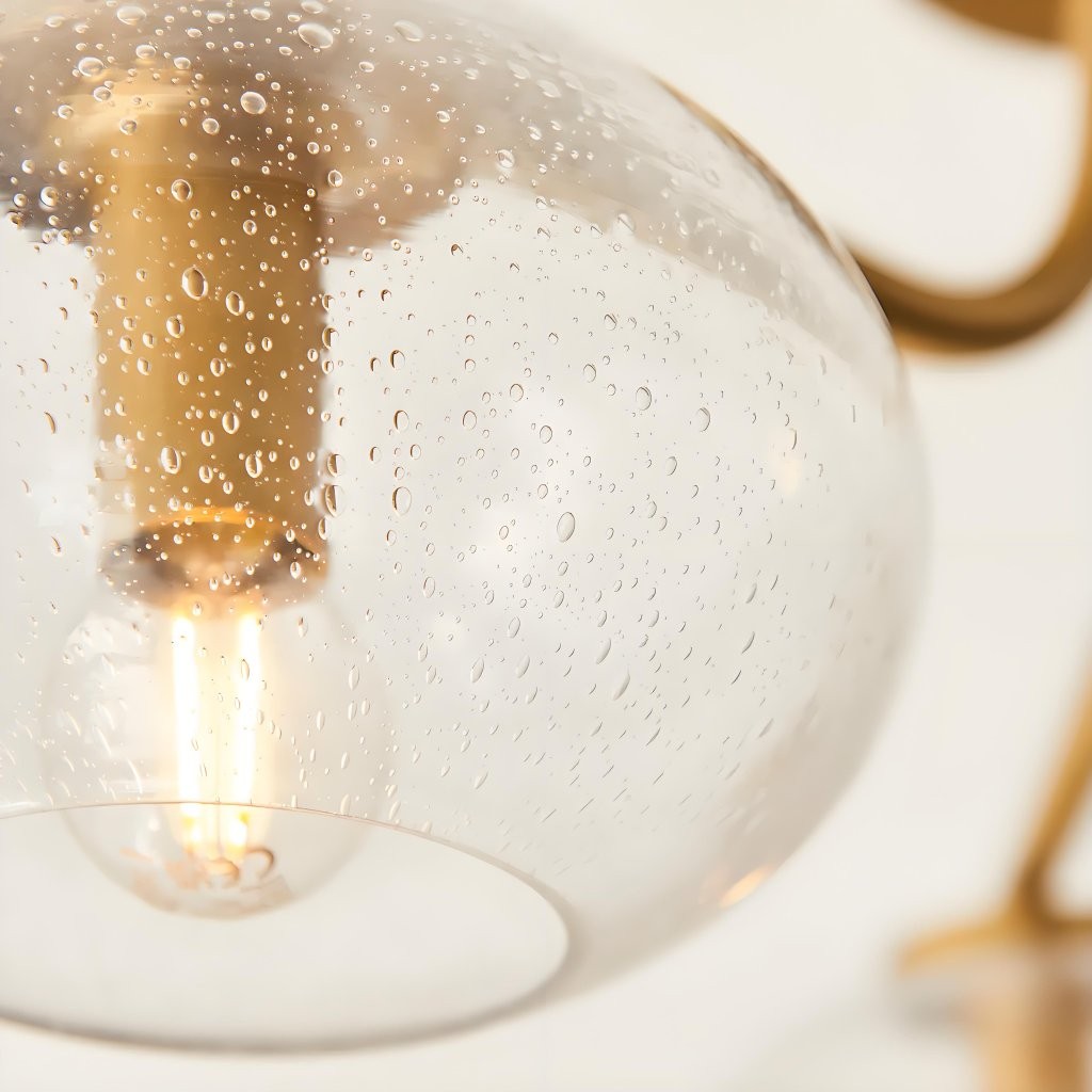 Bublaris plafondlamp met bubbelglas en gebogen messing armen voor woonkamer of hal HL2154