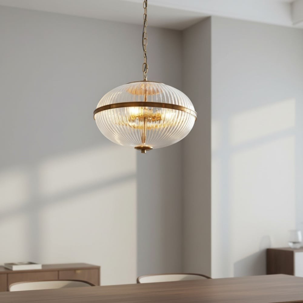Luntra Moderne hanglamp met meerdere lichtpunten en getextureerd glas voor slaapkamers en gangen HL2147