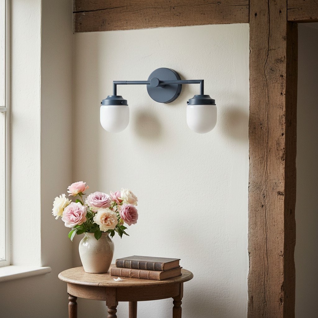 Opaalglas dubbele wastafellamp - Vintage stijl badkamer dubbele wandverlichting HL1665