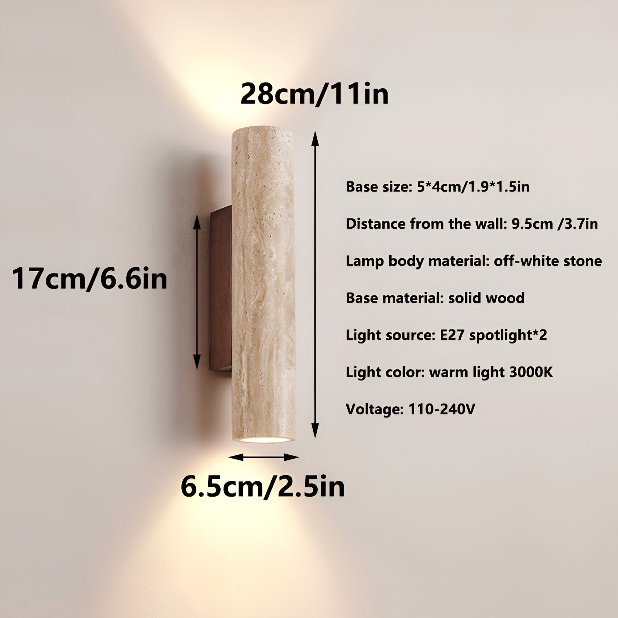 Japandi Tube Travertine Minimalistische Wandlamp HL1286