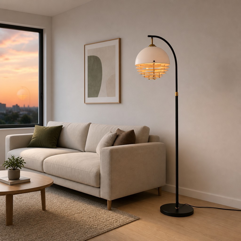 Afterglow Sunset gebogen vloerlamp - Vintage glazen kap voor slaapkamer HL3571