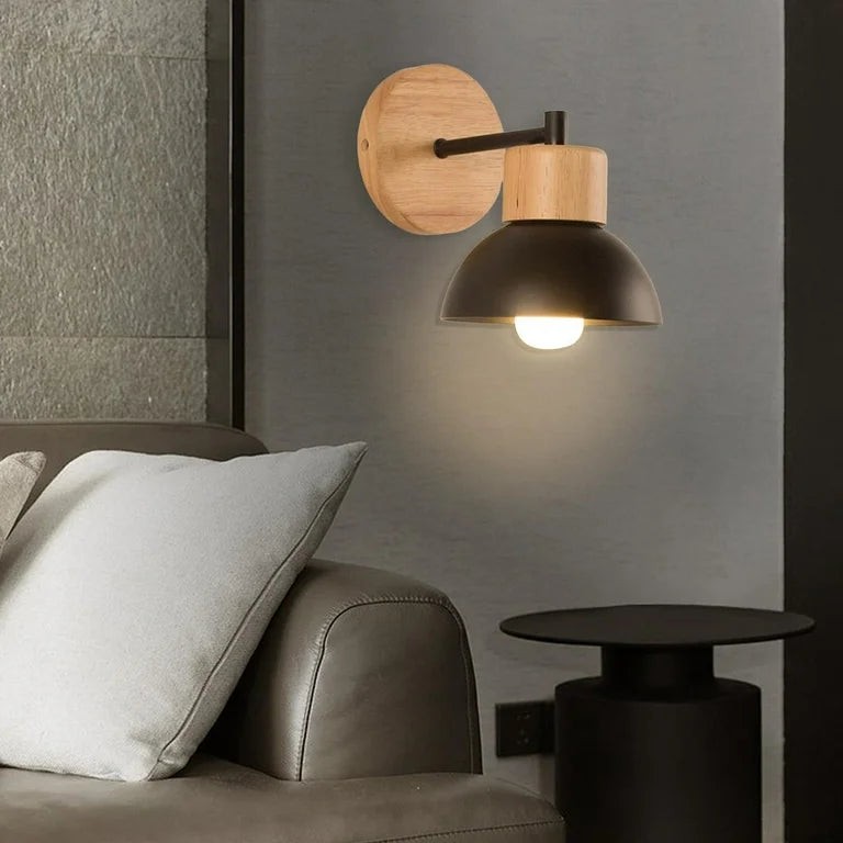 Nordic Wood Iron Shade Japandi Wandlamp HL1293