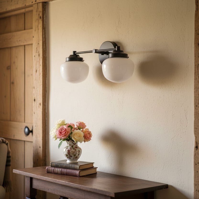 Opalume glazen Art Deco badkamerlamp - wandlamp met witte glazen kappen HL1668