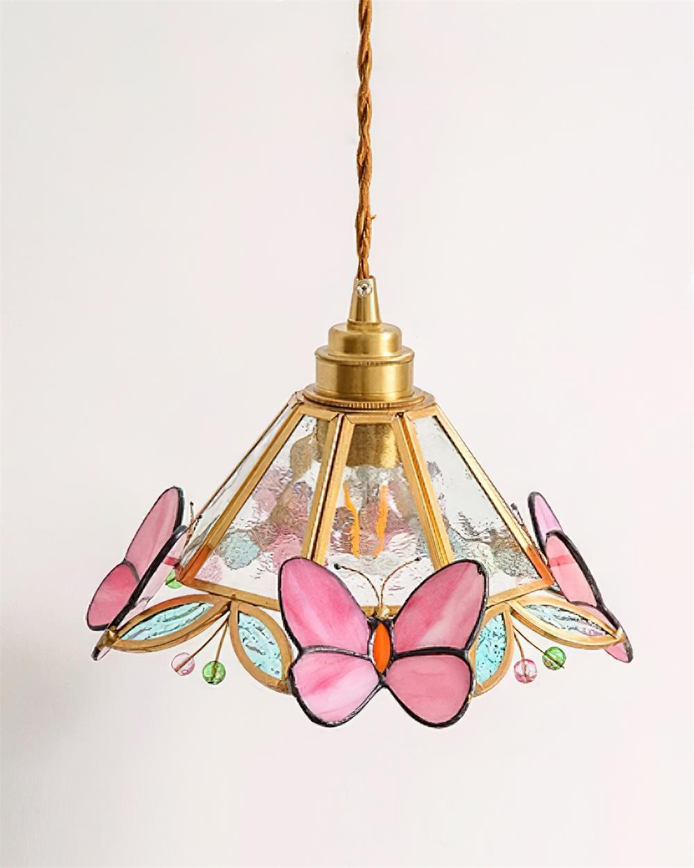 Franse Retro Glazen Roze Vlinder Hanglamp HL814
