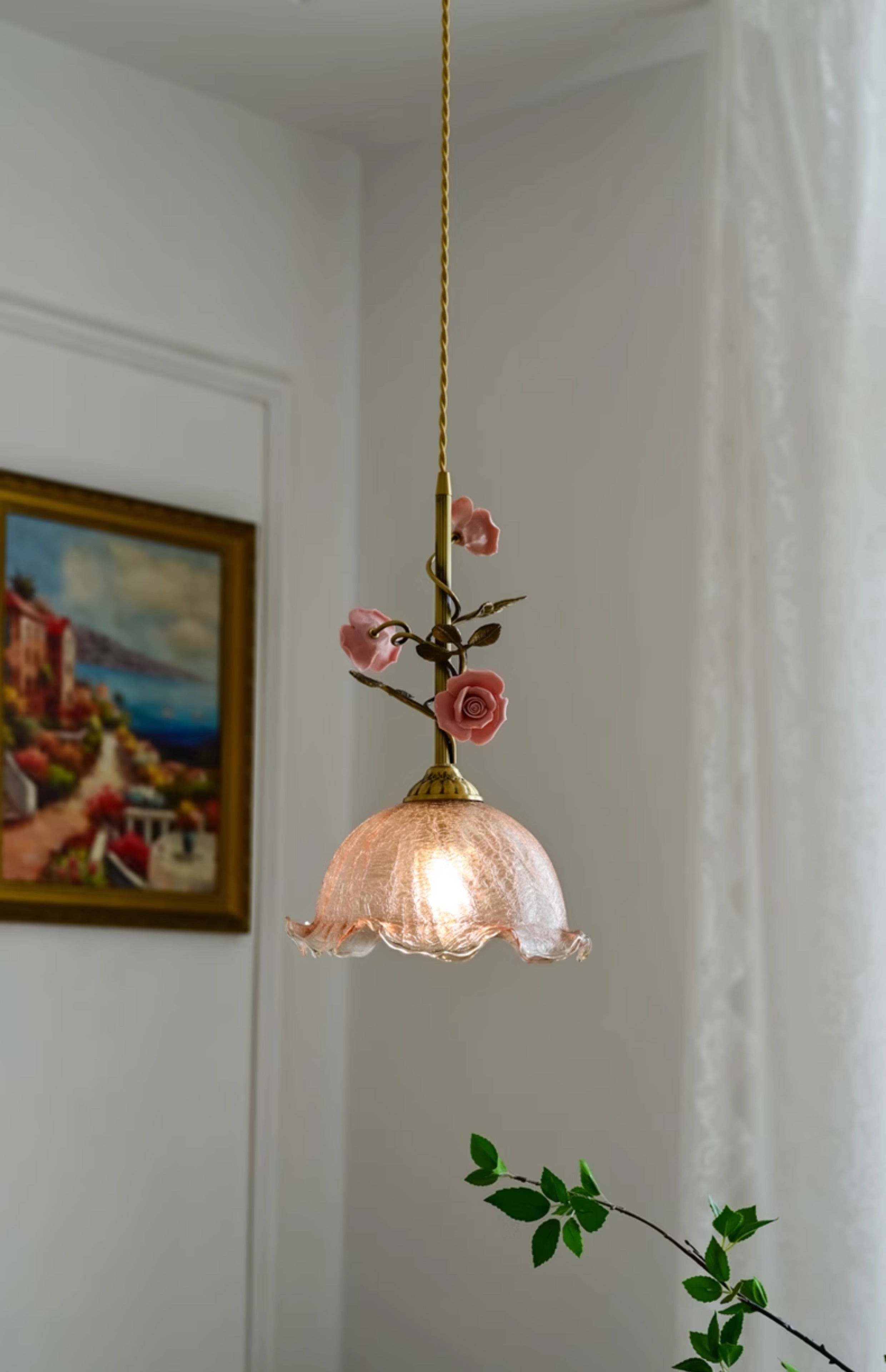 Lalique roze glazen hanglamp HL3227