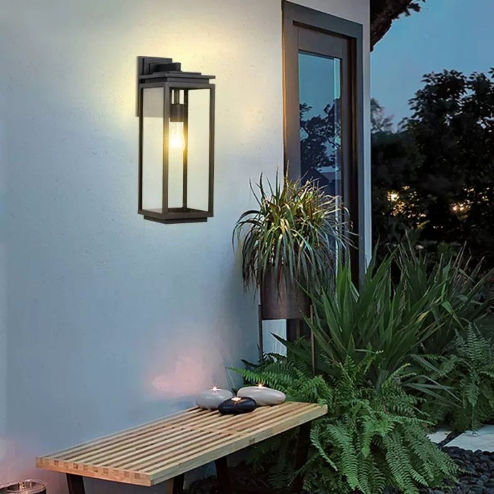 Waterdichte Zwarte Rechthoekige Glazen Buiten Wandlamp HL1005