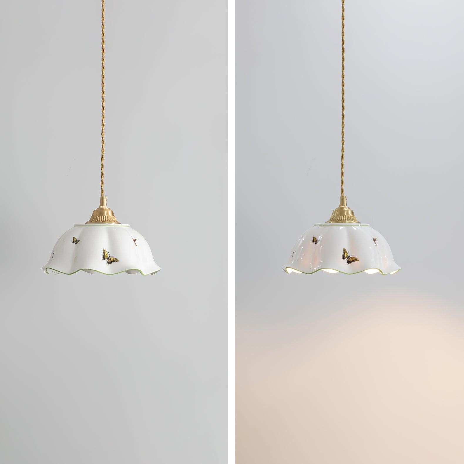 Retro crèmekleurige keramische hanglamp HL959