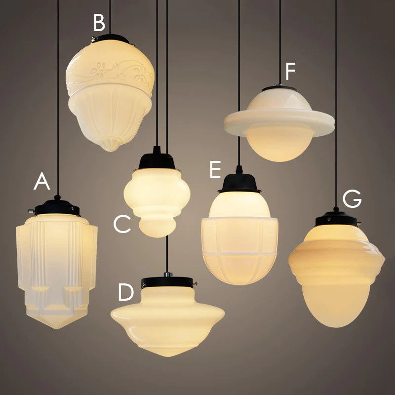 Vintage witte geometrische hanglamp van melkglas HL1022
