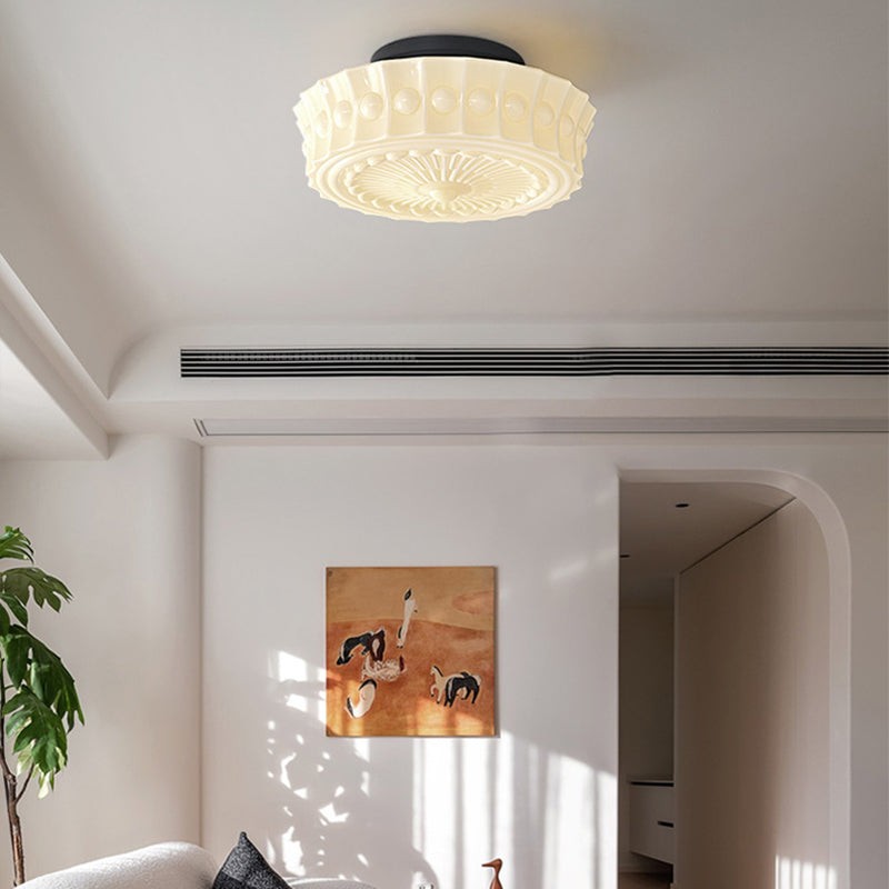 Traditionele vintage ronde glazen ijzeren LED semi-inbouw plafondlamp voor slaapkamer HL1058