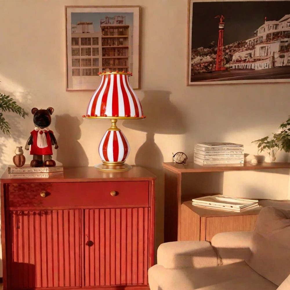 Circus tafellamp - Rood-Witte Strepen Metalen Design HL1048