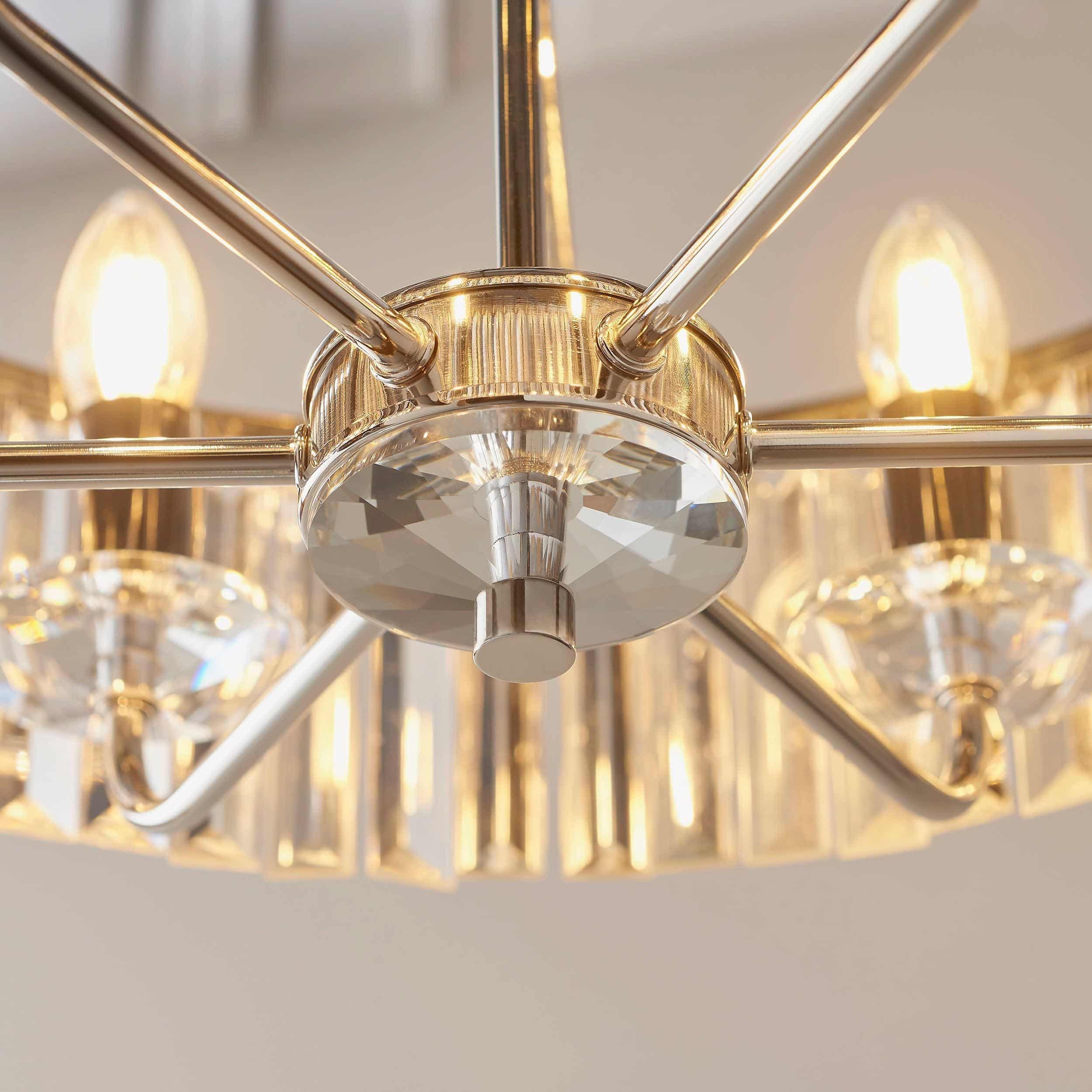 Beveline ronde hanglamp met 6 lichtpunten - geslepen glazen kappen, elegant metalen frame voor eetkamer, keukeneiland HL2066