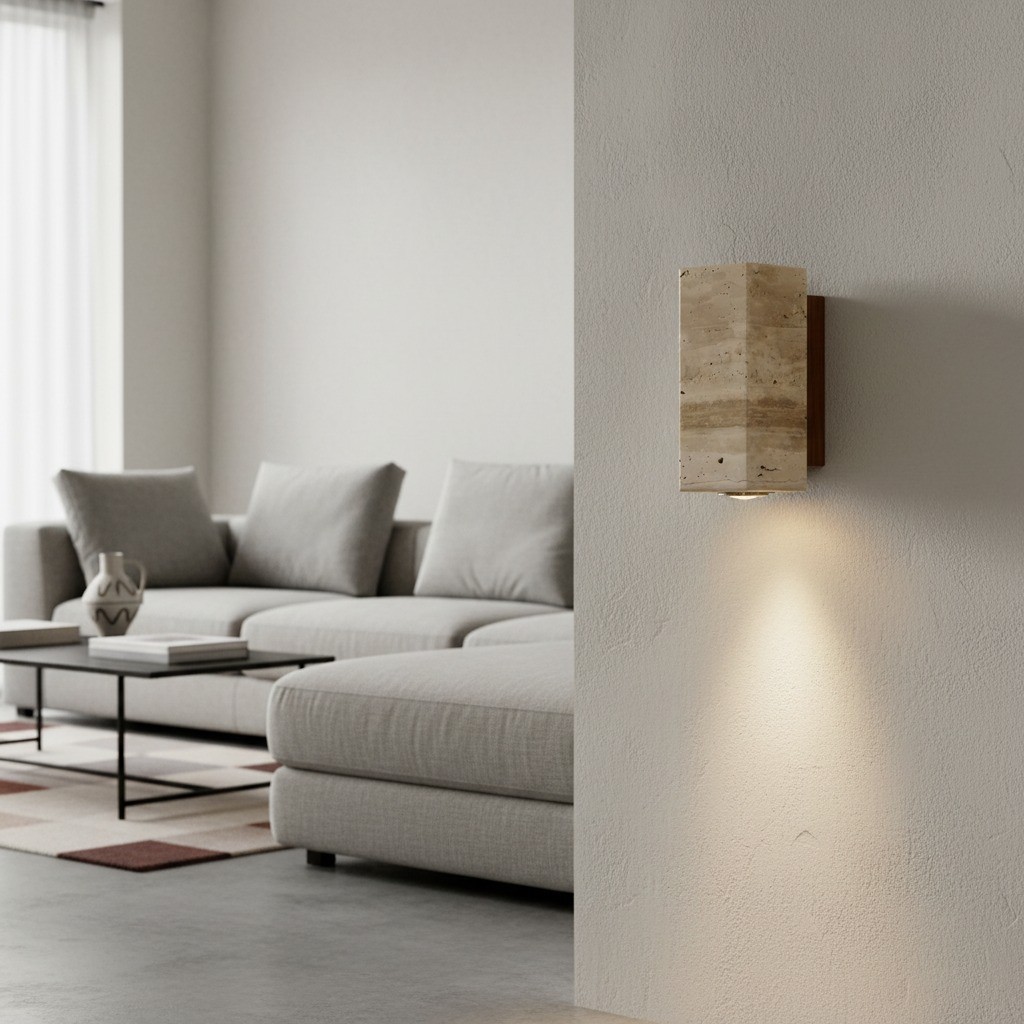 Slivara achterplaat van natuursteen met warme amberkleurige kap - Vintage moderne Slivara wandlamp voor de woonkamer HL2309