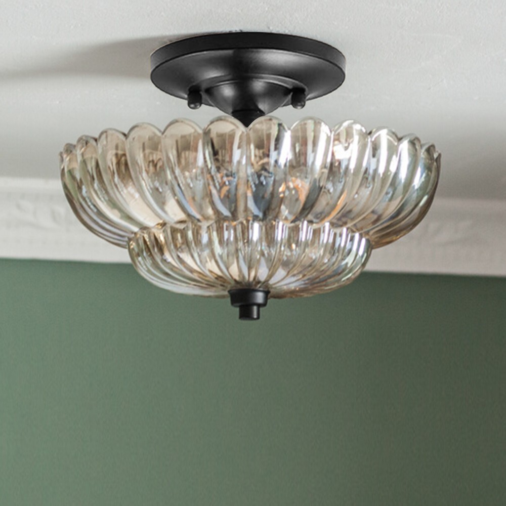 Semi-plafondlamp in parapluvorm, glazen lamp HL945