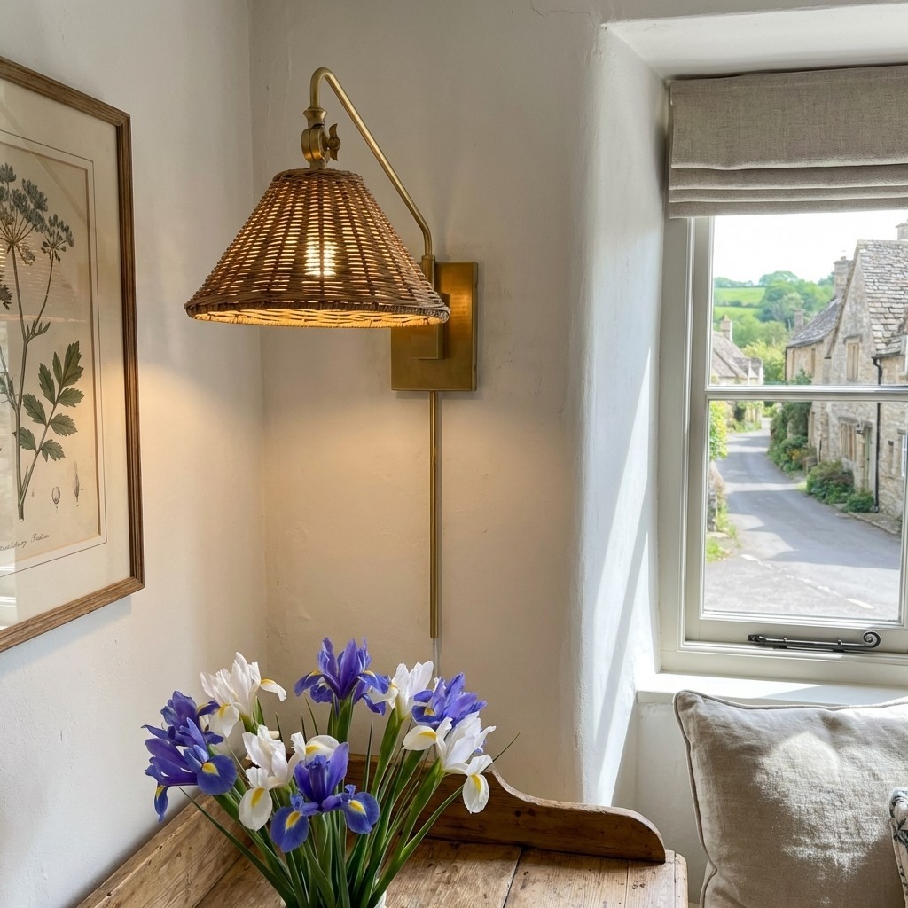 Welanery Swing Arm Rotan Wandlamp - Landelijke Stijl Lamp voor Naast het Bed HL2535