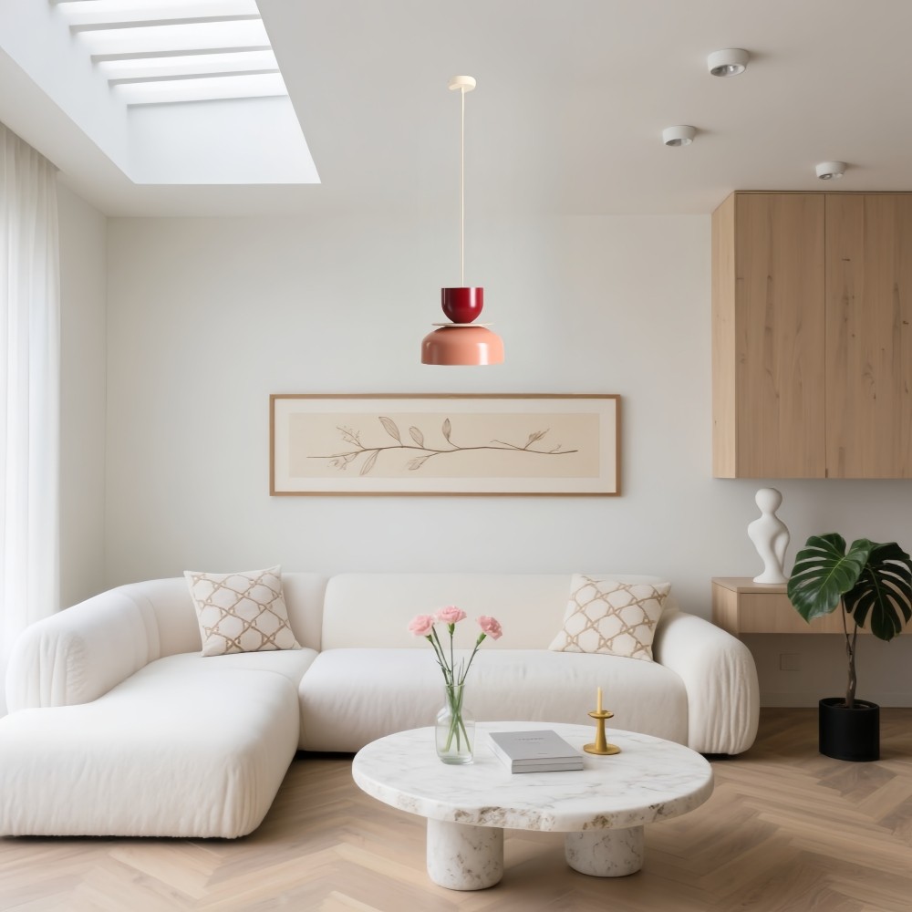 Hanglamp met metalen kom en kap - Houten Macri Kleurrijke Keukenlamp HL1068