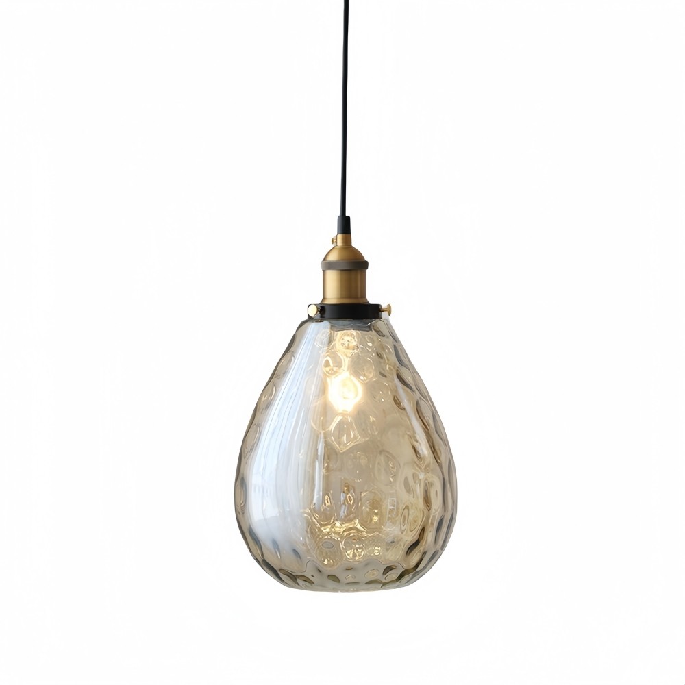 Hanglamp van getextureerd glas in Noordse stijl - Amberkleurige koepelvormige hallamp HL1329