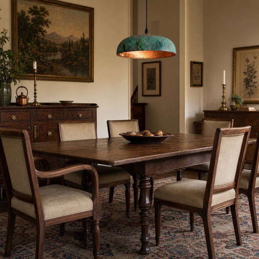 Aerugix Vintage hanglamp met gehamerde koperen koepel - natuurlijke metallic afwerking voor de eetkamer HL3580