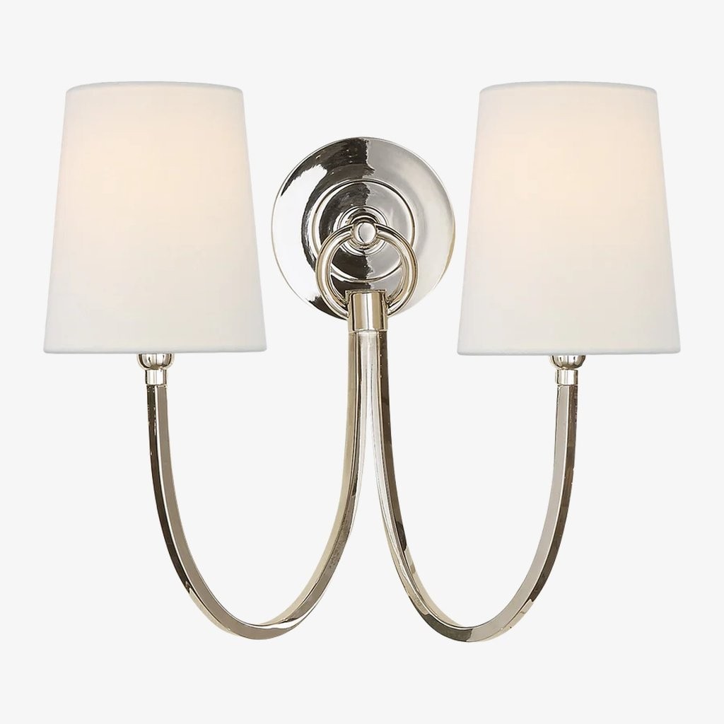 Roven moderne dubbele wandlamp met gebogen armen en stoffen kappen - Klassieke accentverlichting voor de slaapkamer HL1931