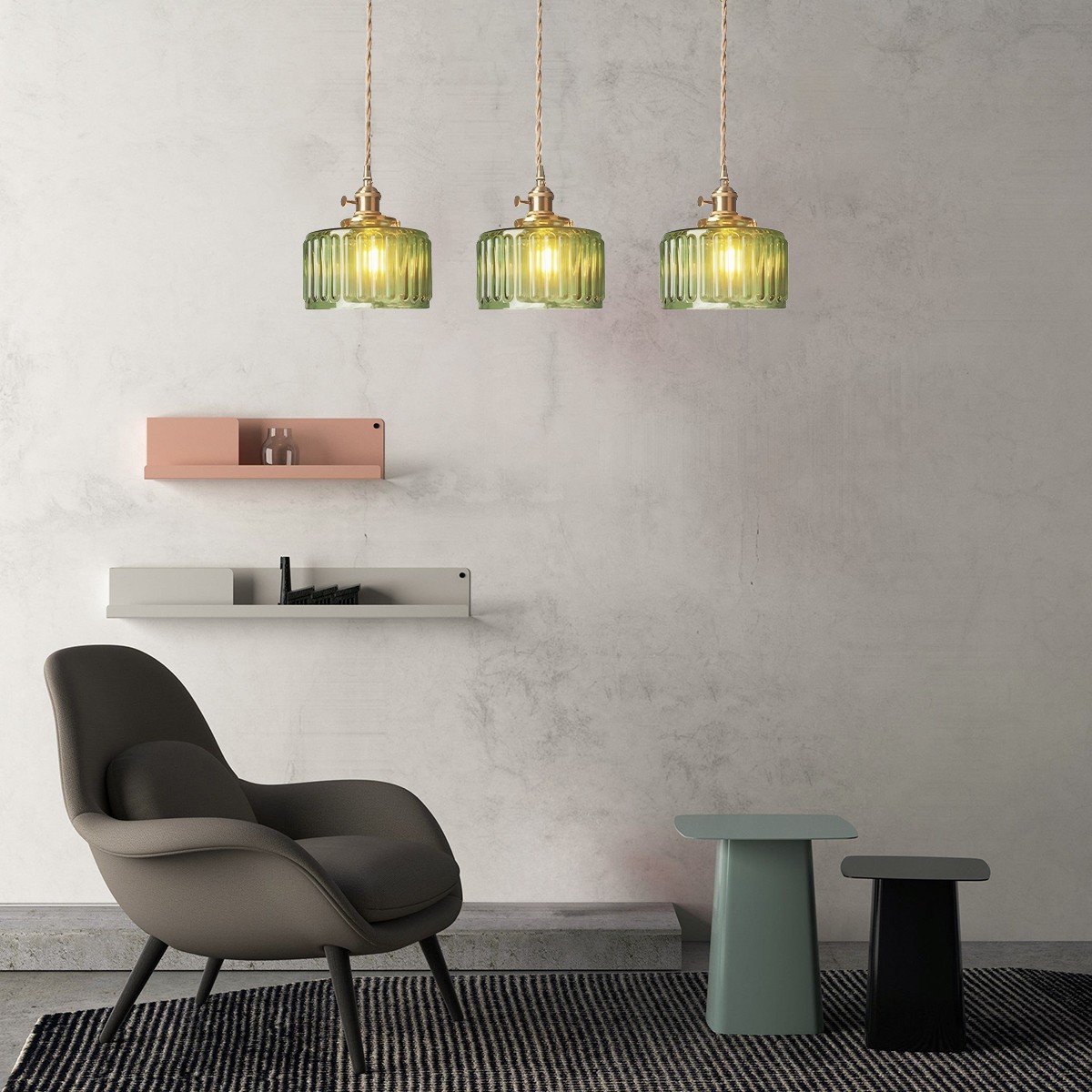 Retro Korte Cilinder Golvende Glazen Hanglamp HL315