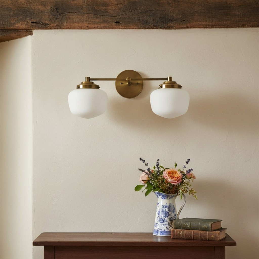 Opalume glazen Art Deco badkamerlamp - wandlamp met witte glazen kappen HL1668