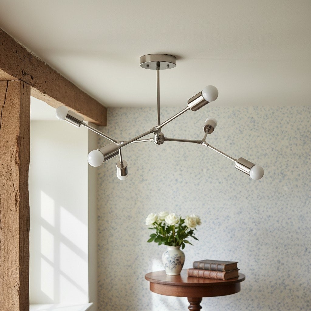 Mobilux Line Industriële Geometrische Kroonluchter - Chroomnikkel Plafondlamp HL1670