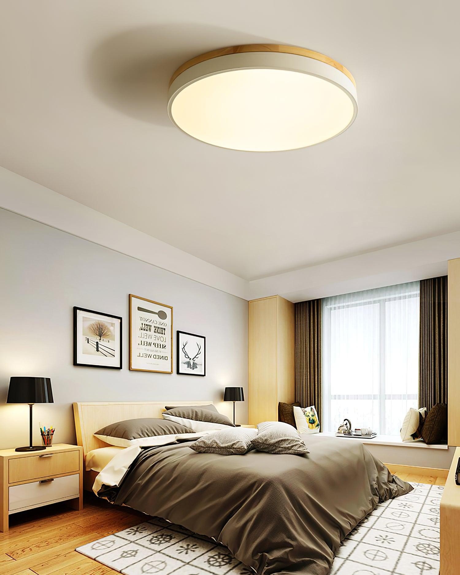 Witte ronde houten plafondlamp HL828