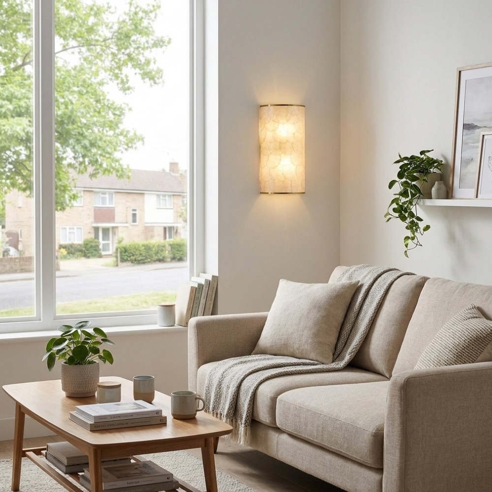 Nacrelith Capiz schelp wandlamp met gelaagde textuur - Moderne wandlamp voor de woonkamer HL3548