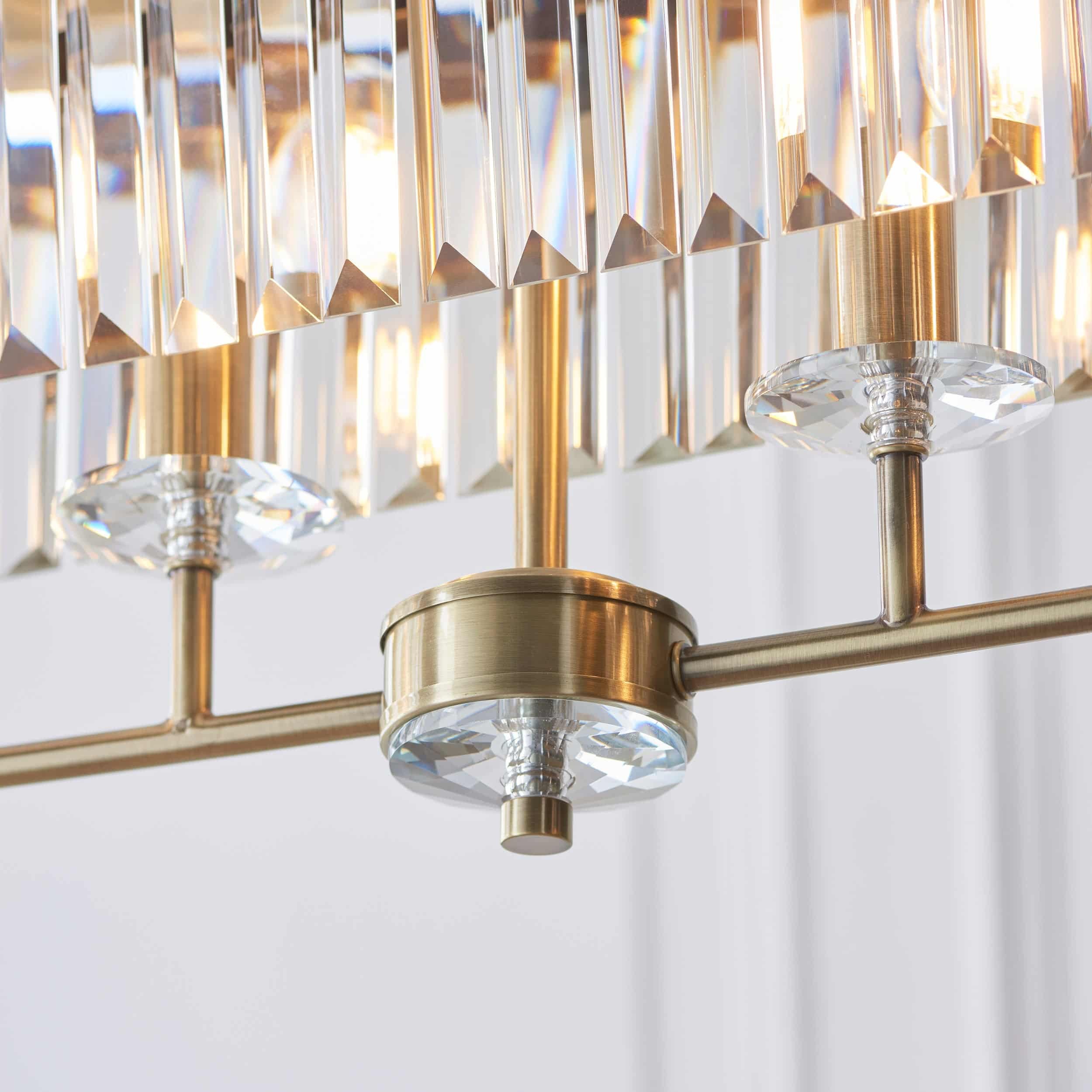 Beveline 4-lichts lineaire plafondpendel met geslepen facetglas - Strak metalen frame voor eetkamer HL2054